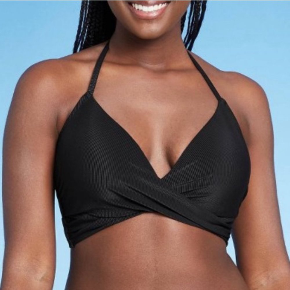 Shade & Shore Black Wrapped Halter Bikini Top